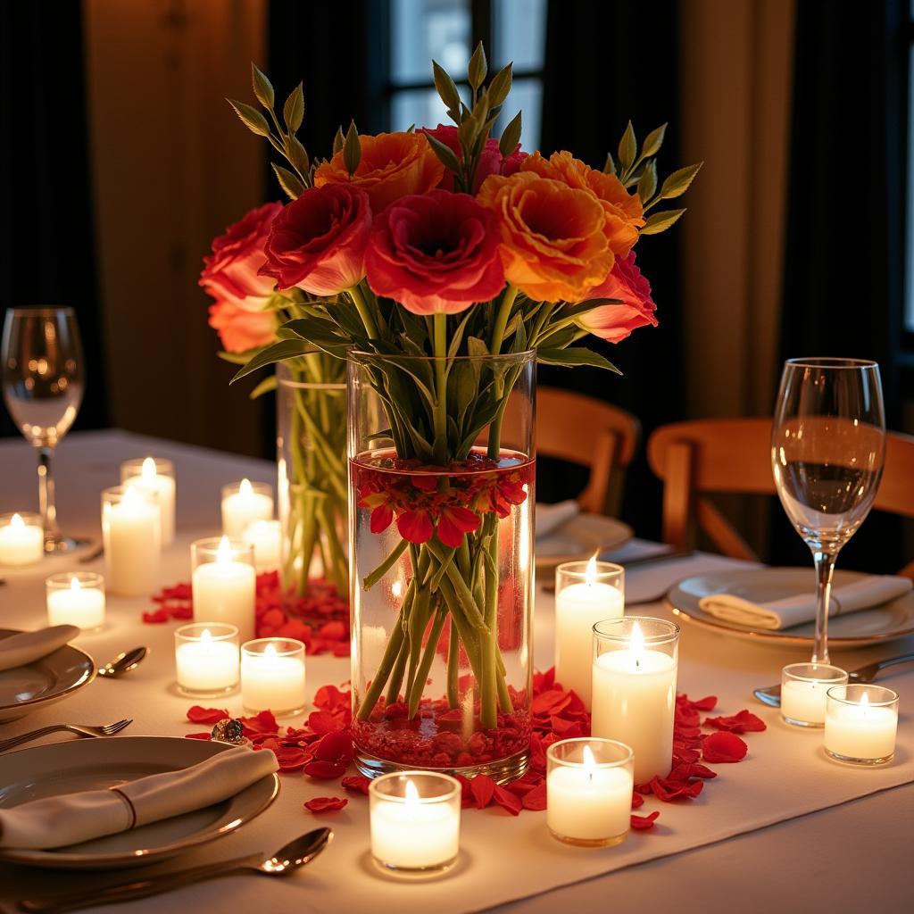 Romantic Dinner Setting with Floating Candles