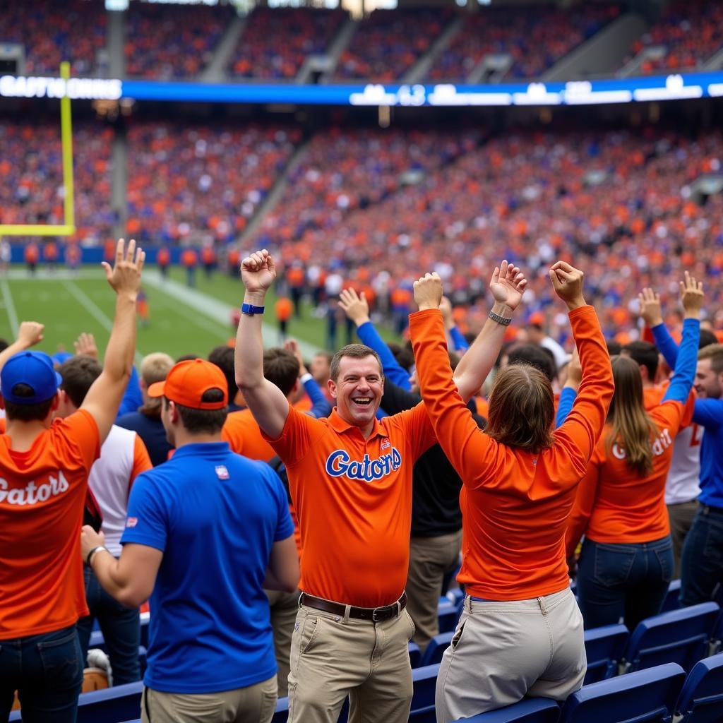 Florida Gator fans performing the iconic Gator Chomp