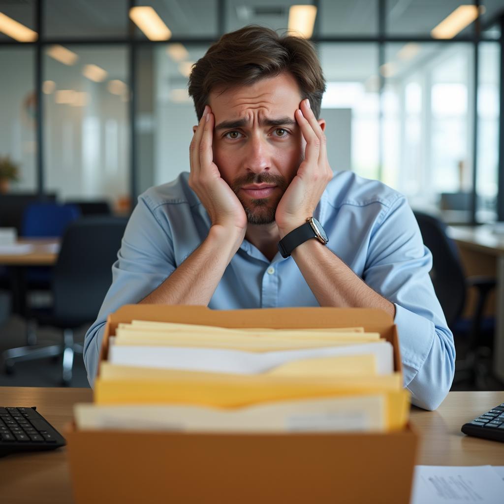 Office worker looking puzzled at a file folder