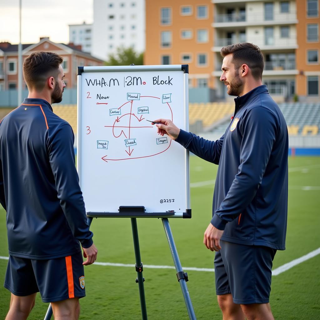 Coach explaining the wham block using a whiteboard