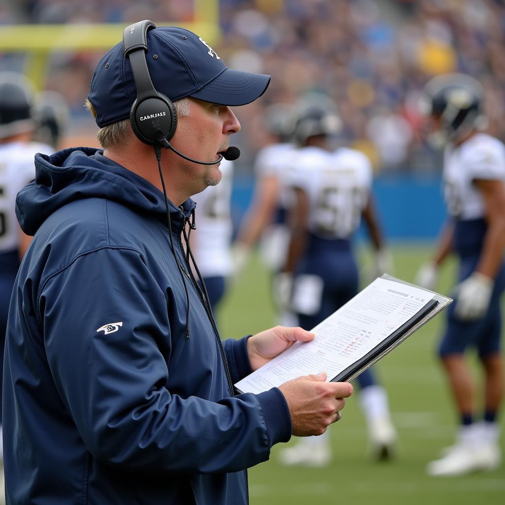 Football coach using hand signals