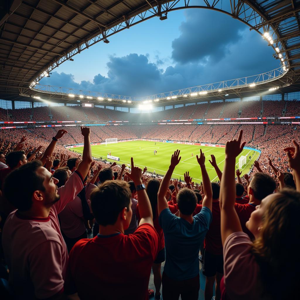 Football Fans Cheering in a Packed Stadium