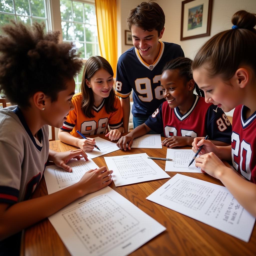 Group of Football Fans Enjoying Word Scrambles