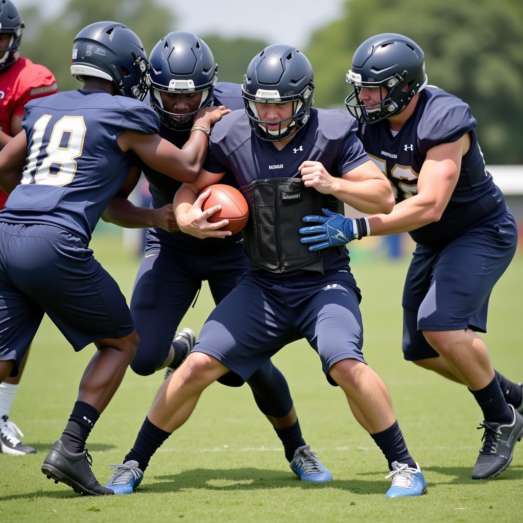 Football Players Using Turnover Belt during Practice