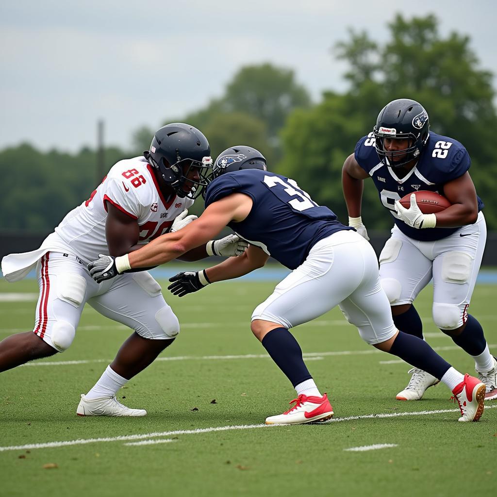 Offensive lineman executing a wham block