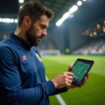 Athlete reviewing training statistics on a tablet