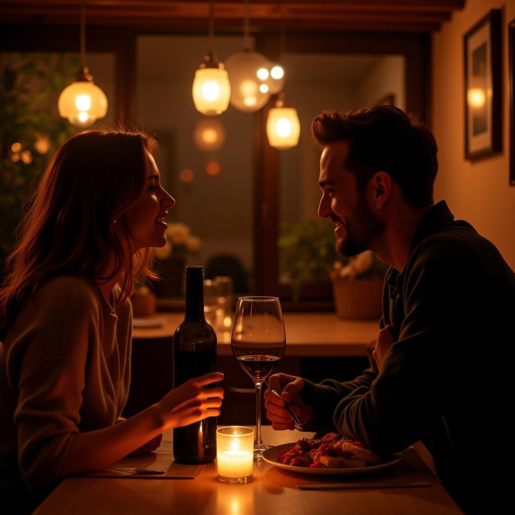 Couple enjoying a candlelit dinner