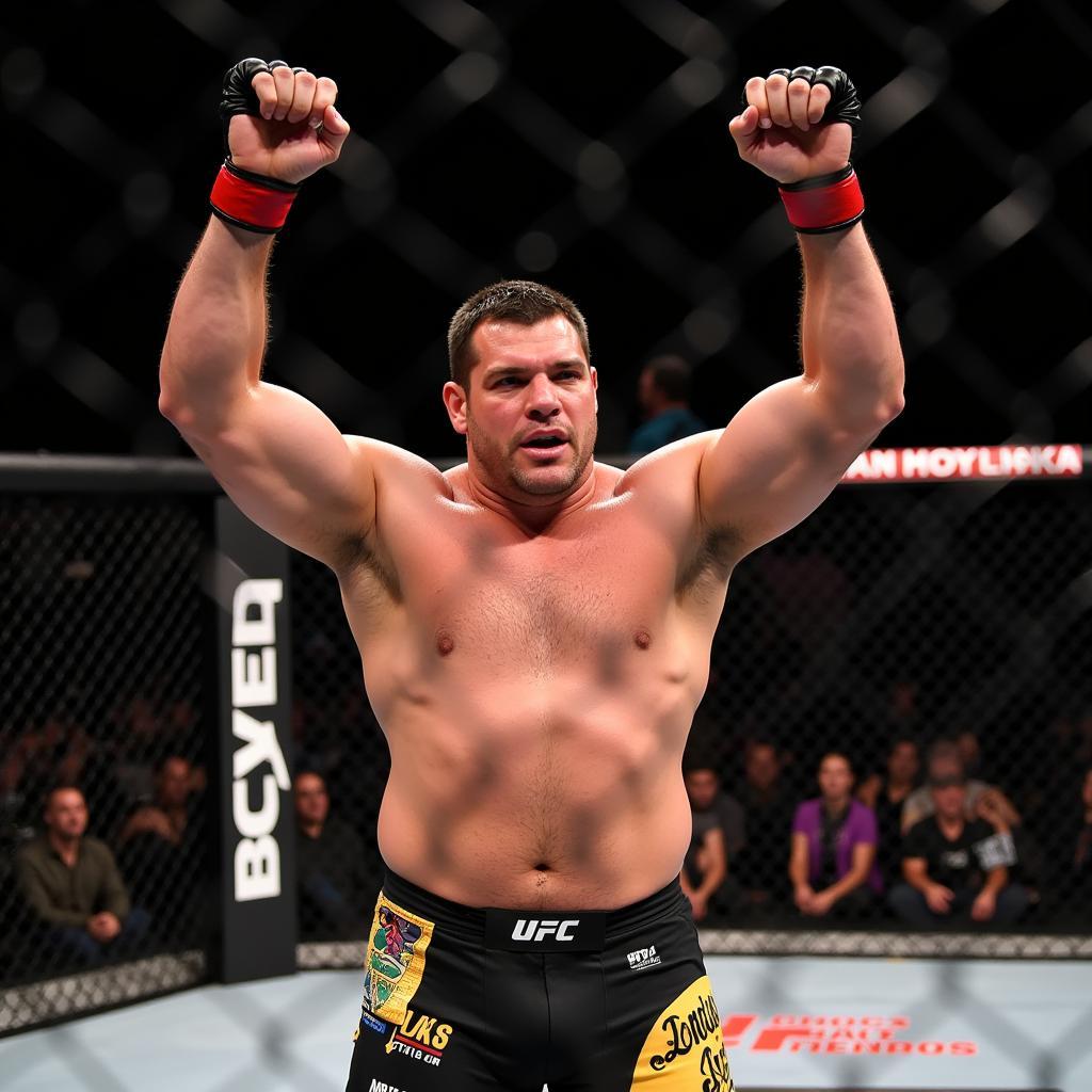 Frank Mir celebrating a submission victory inside the Octagon