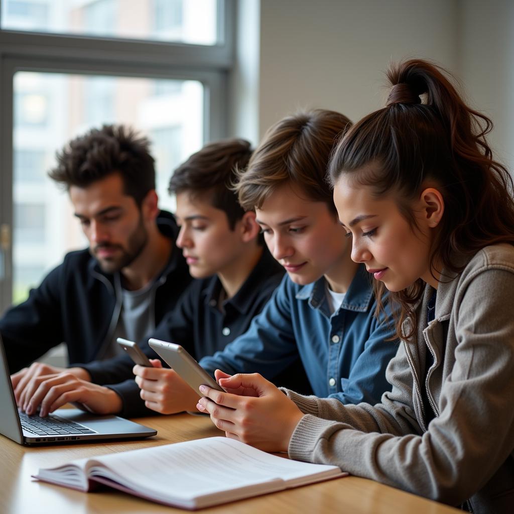 Students accessing free PDFs on their devices