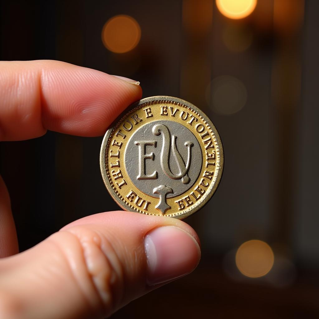  A French Ecu coin being displayed at an auction