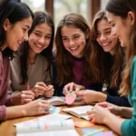 Friends creating friendship bookmarks together