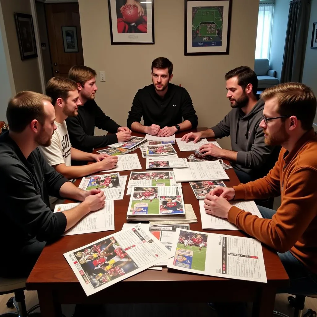 Group of friends participating in a fantasy football draft