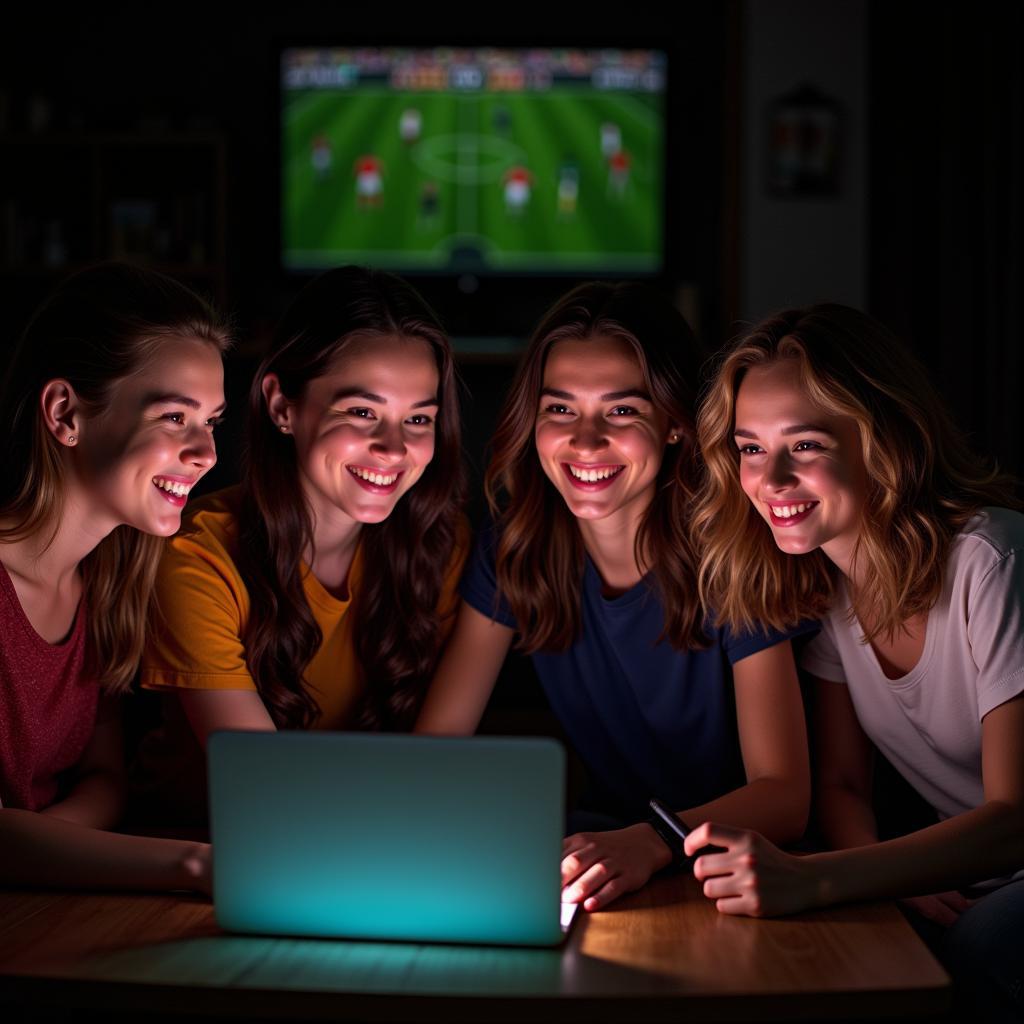 Group of friends enjoying backyard football online game