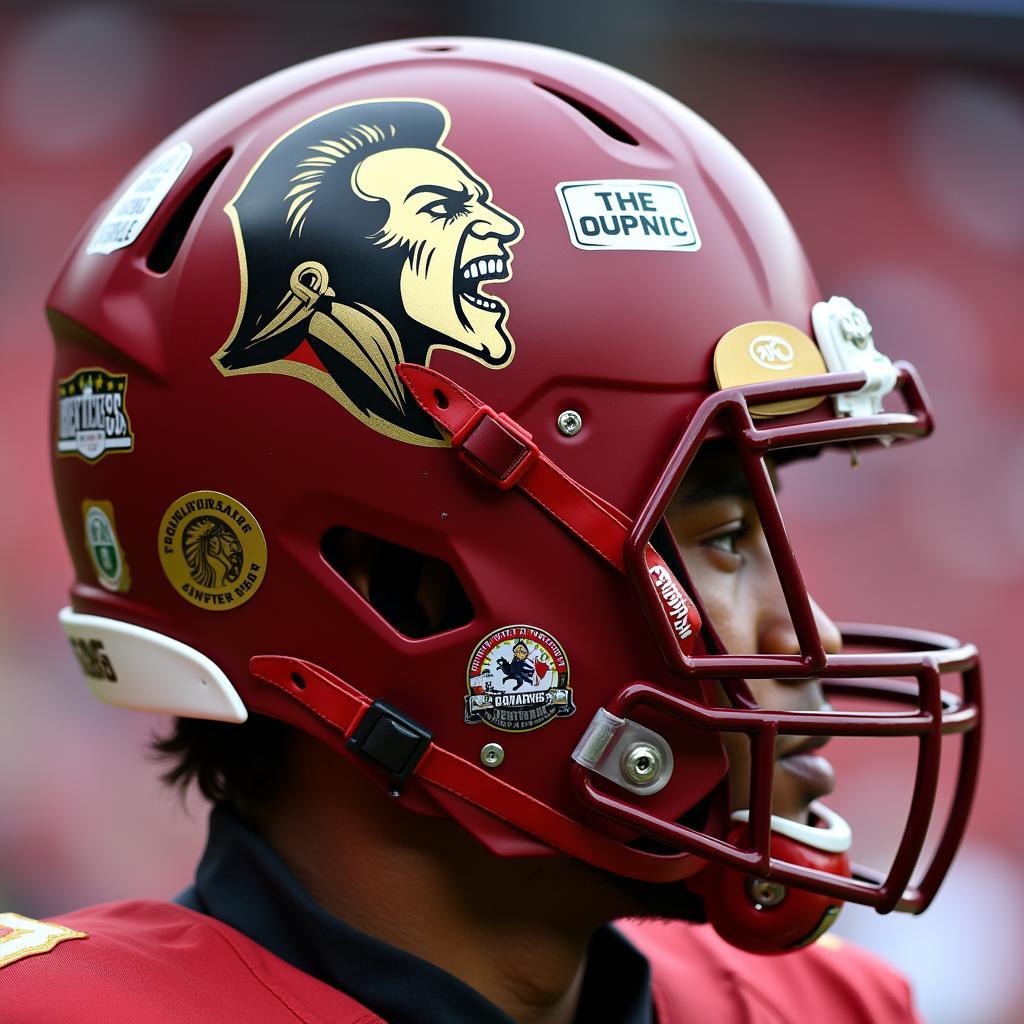 Close-up of FSU Helmet with Stickers