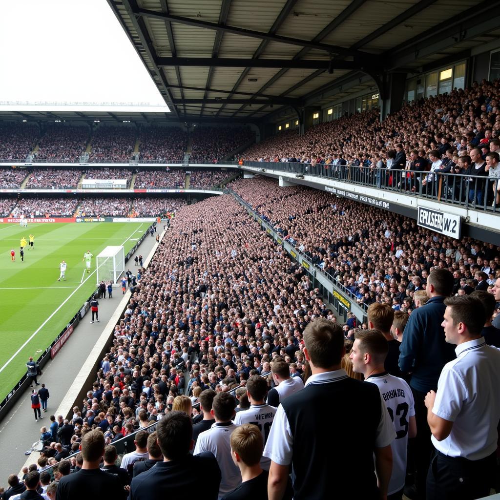 Fulham fans cheering at Craven Cottage