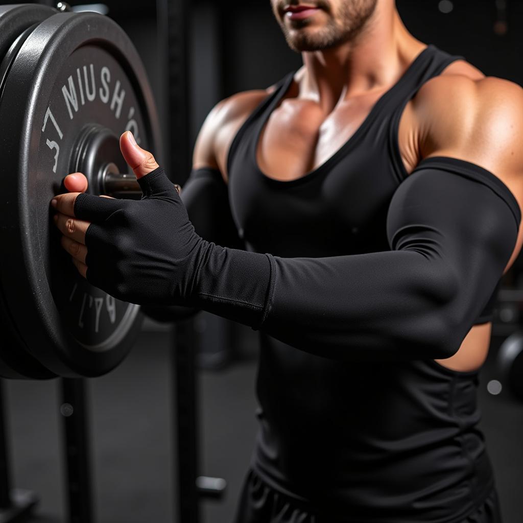 Athlete wearing full arm sleeves during training