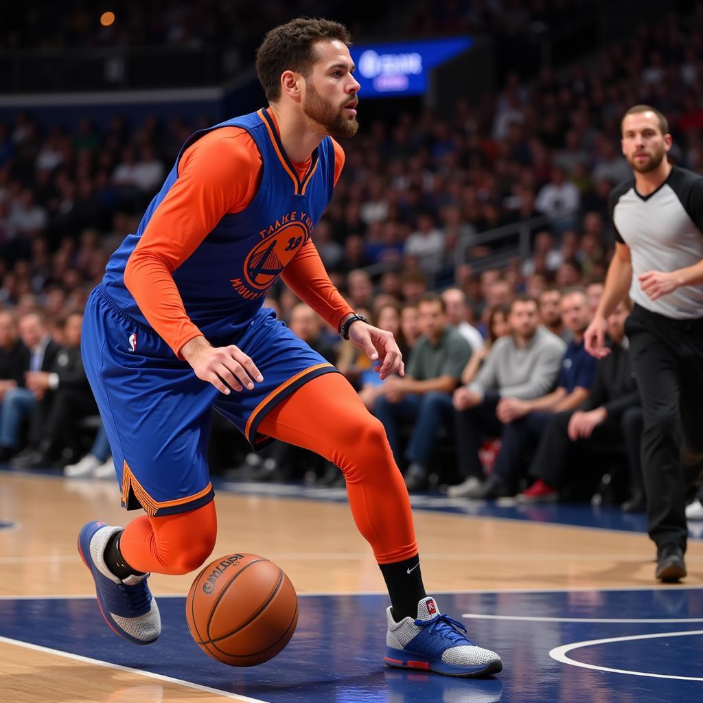 Basketball player wearing full arm sleeves