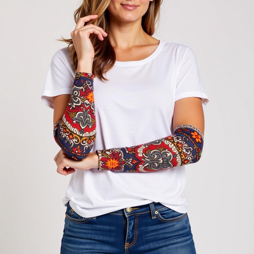 Woman styling full arm sleeves with casual wear