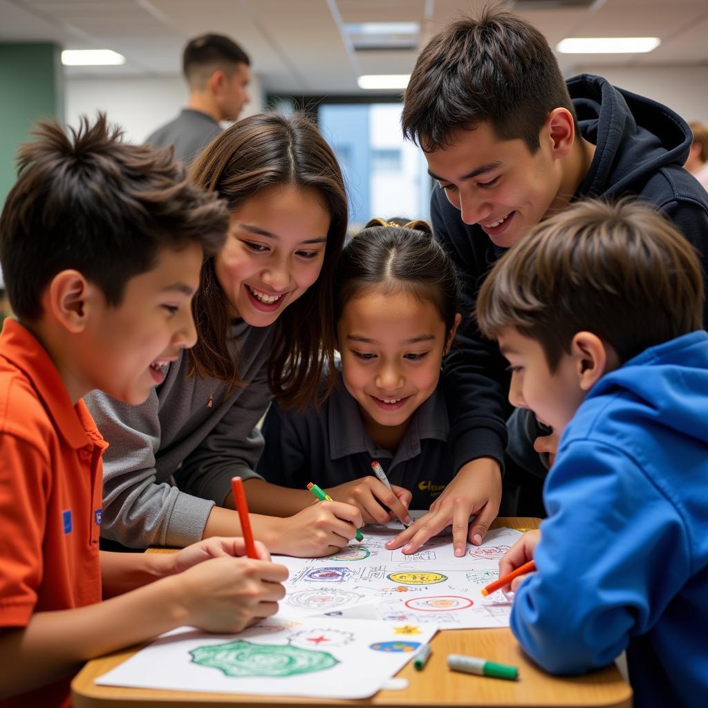 Students collaborating in a game development workshop