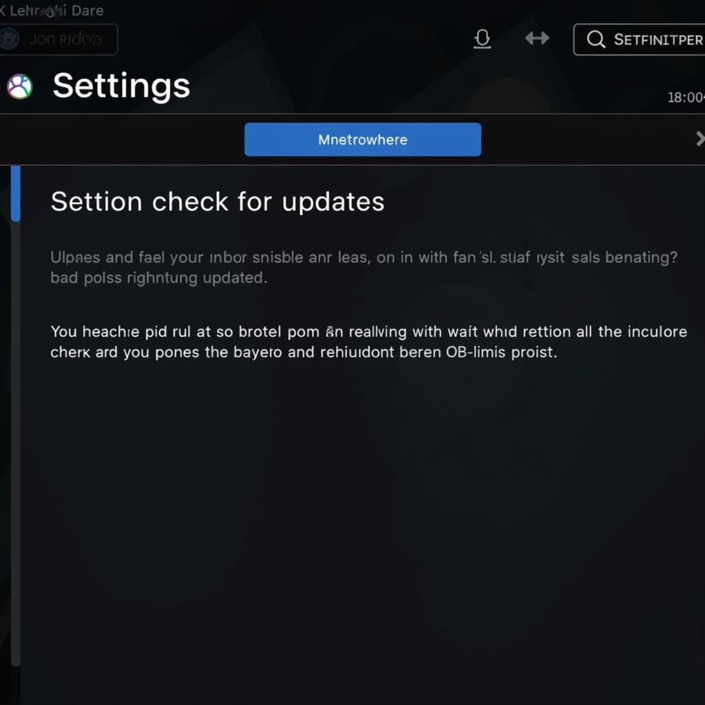 Game settings menu with an update notification