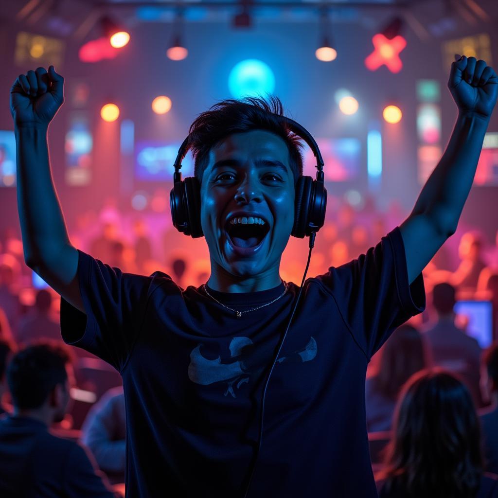 Gamer expressing excitement after winning