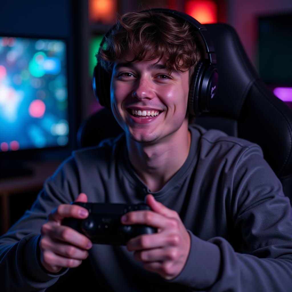 Gamer Enjoying Game with Controller