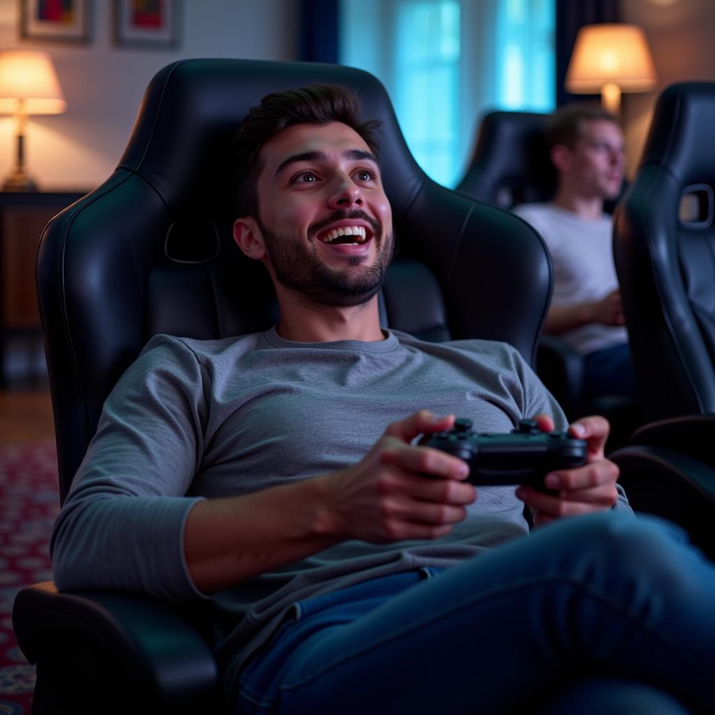 Gamer relaxed and enjoying the game