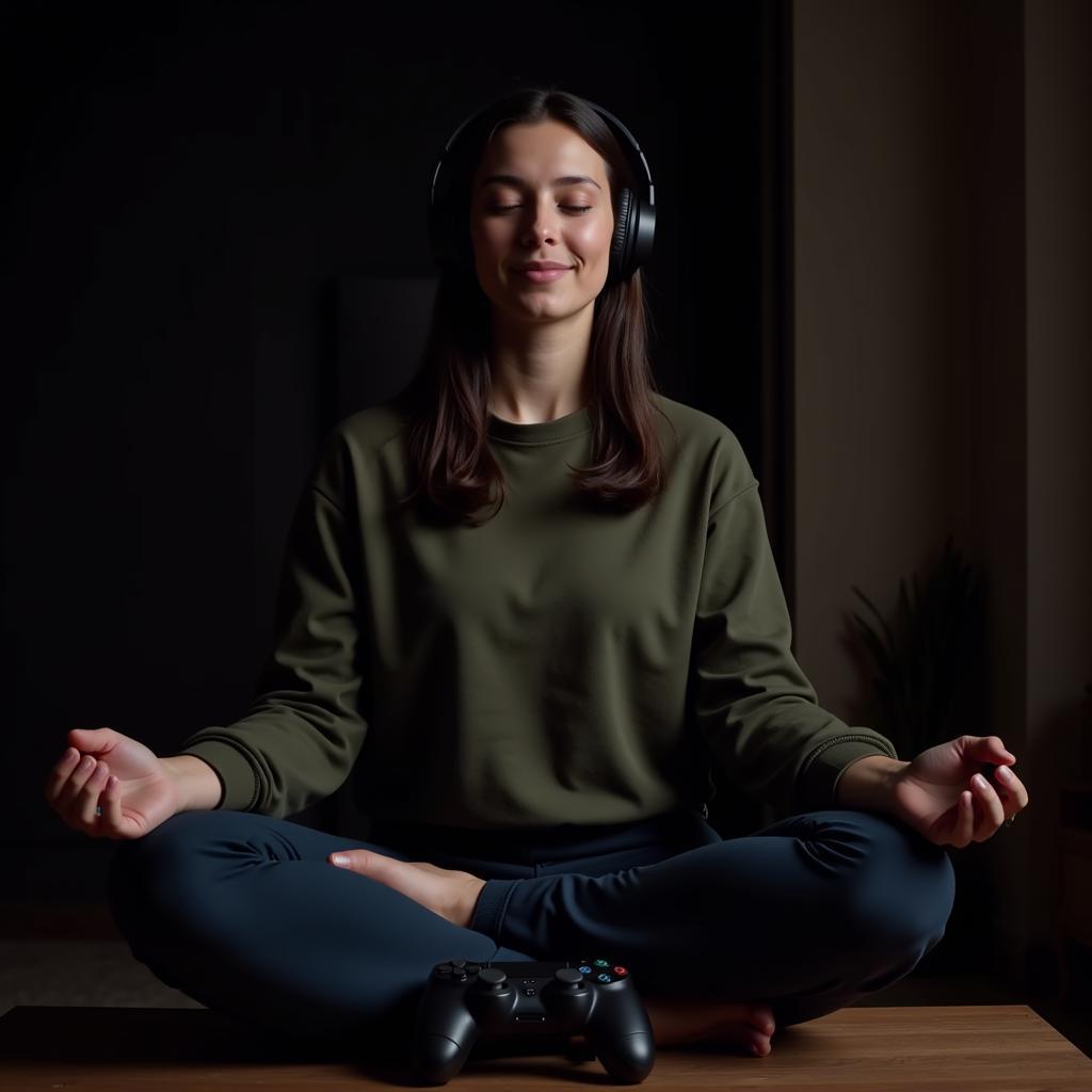 Gamer meditating with headphones