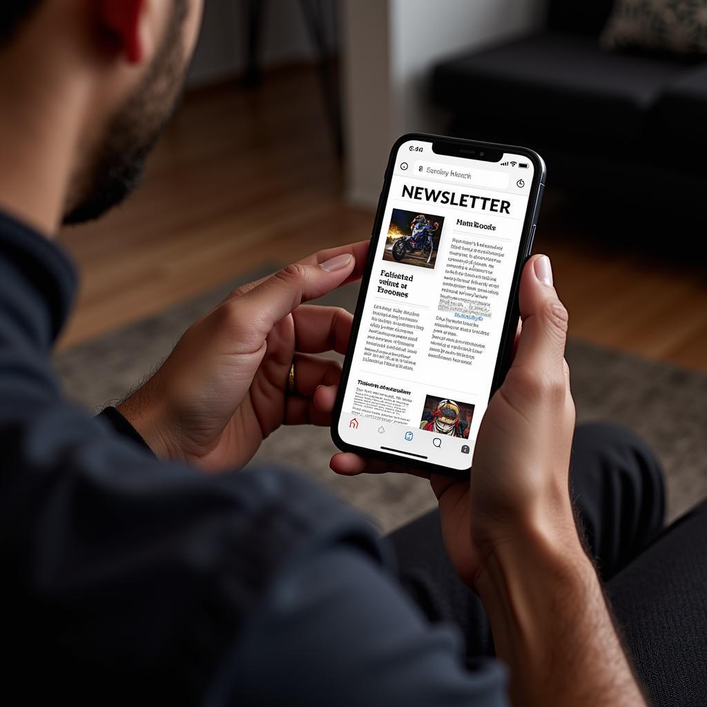 Gamer reading newsletter on phone