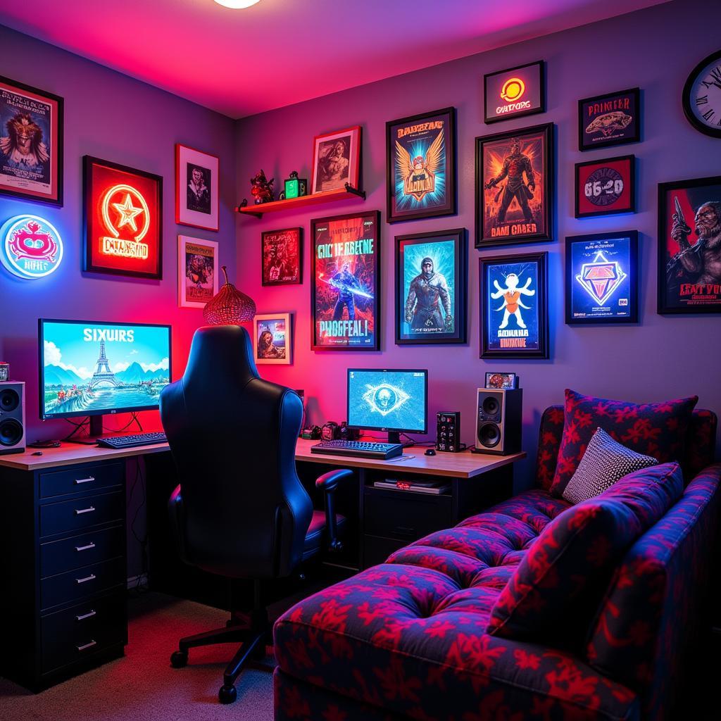 Gamer Room with Colorful Art Wall