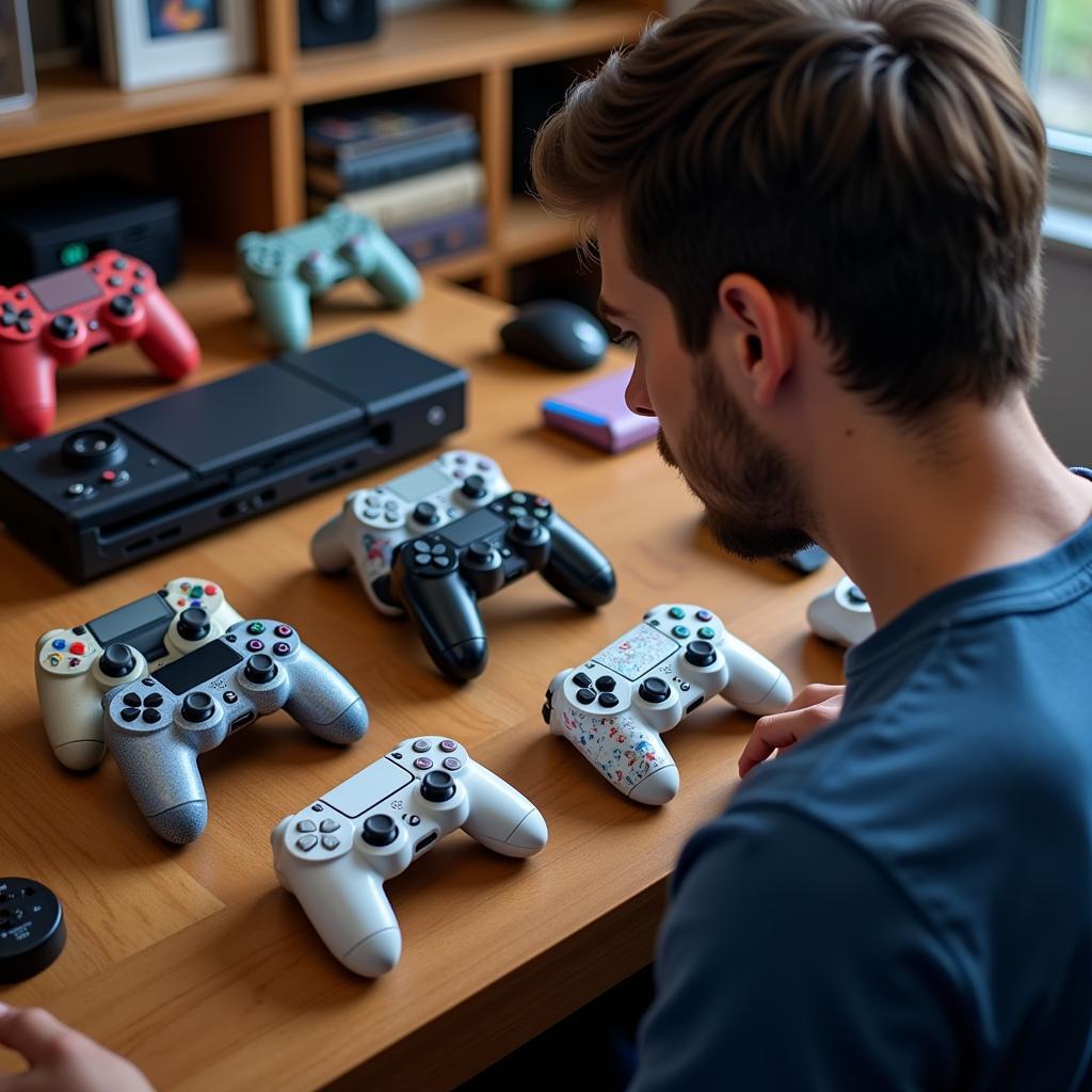 Gamer Selecting Custom Playstation Controller