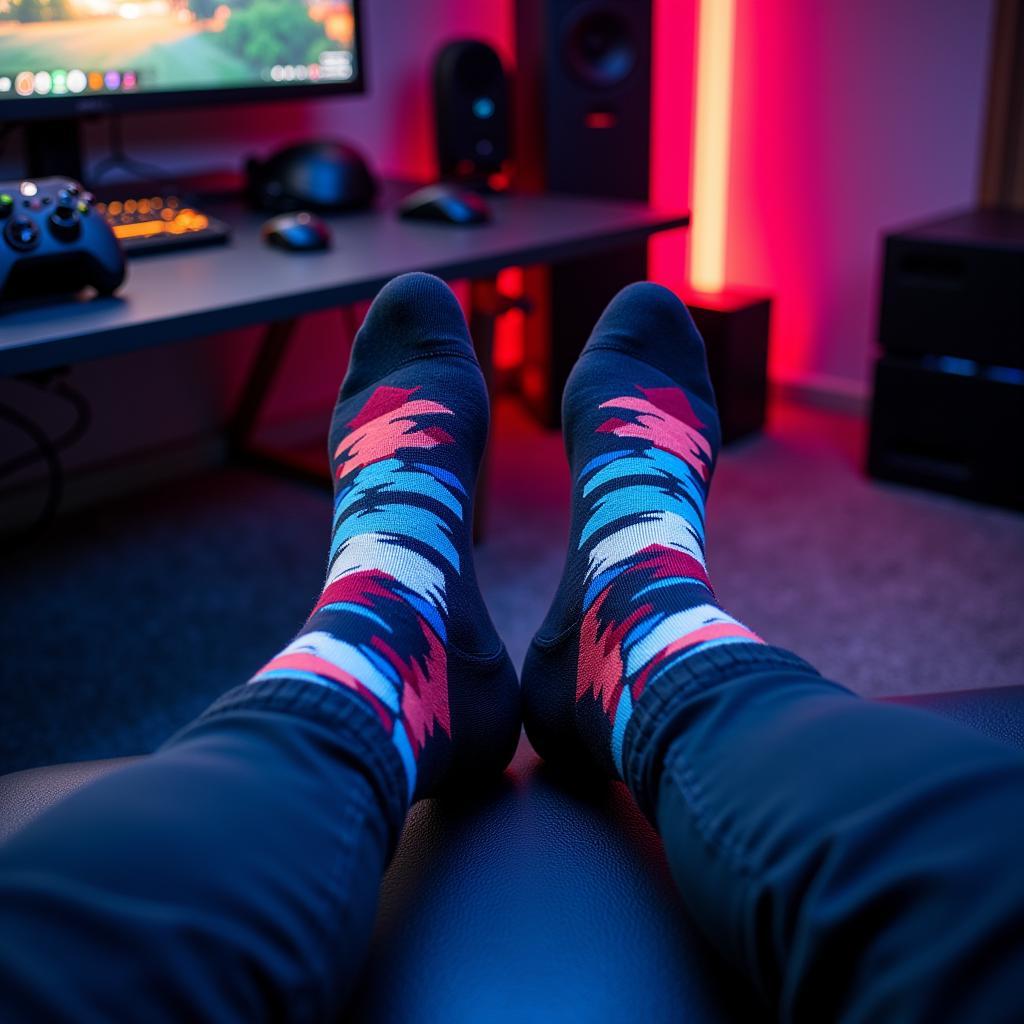 Gamer Wearing Brightly Colored Socks