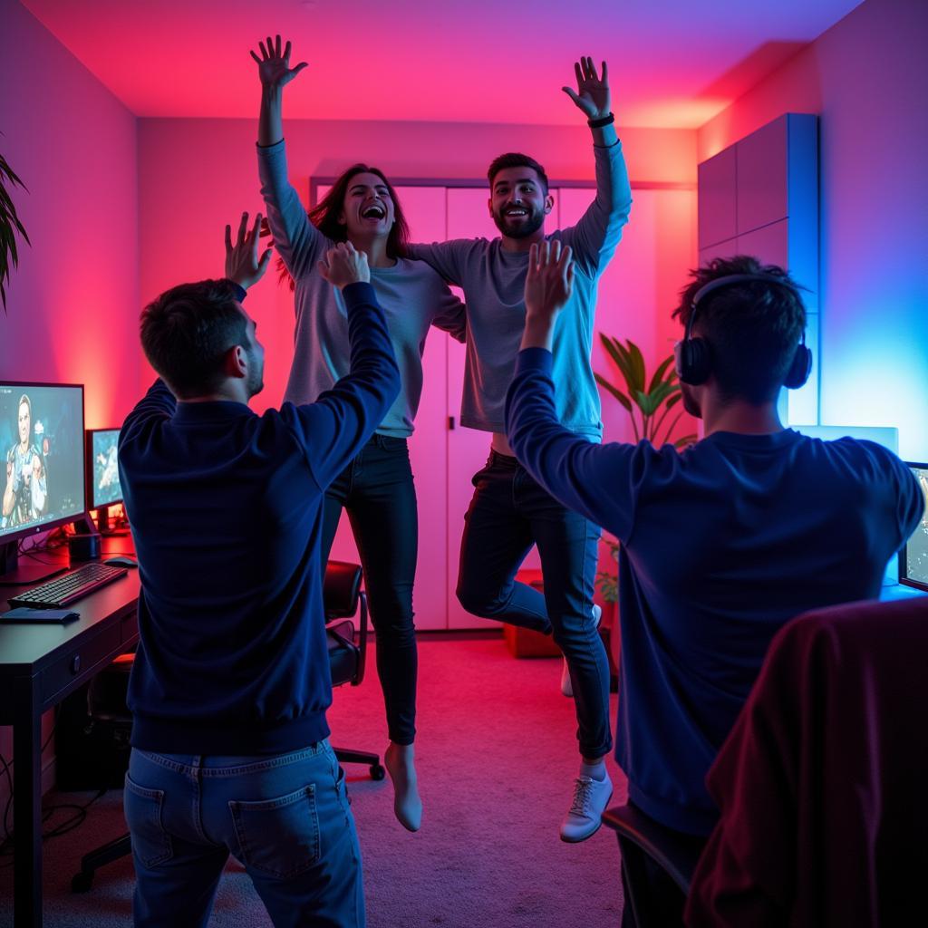 Group of gamers celebrating a win