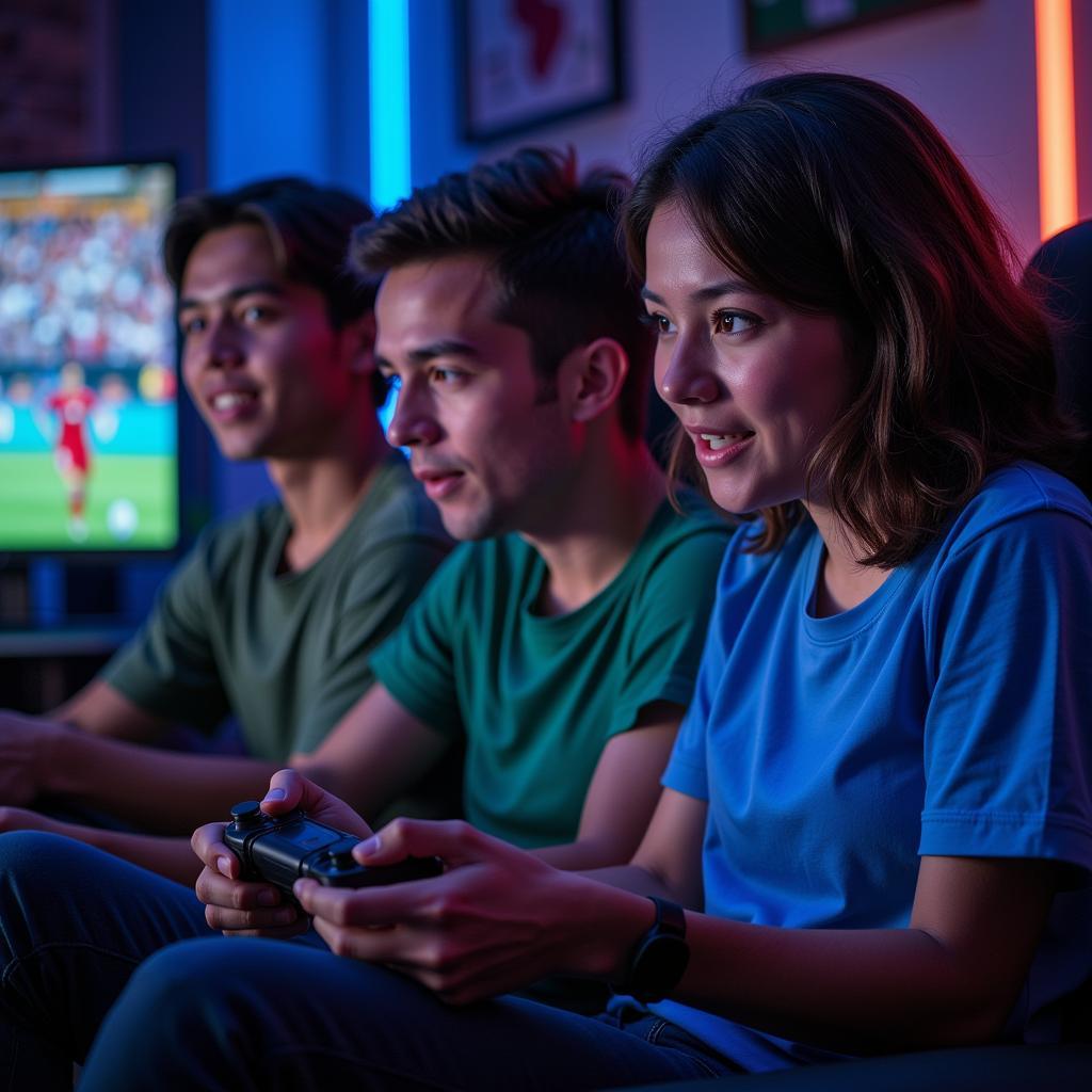 Gamers Playing Football Video Game