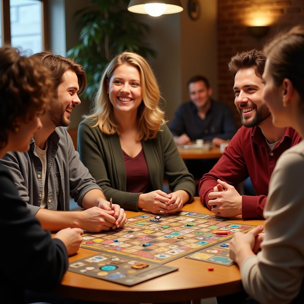 Group of friends playing board games together