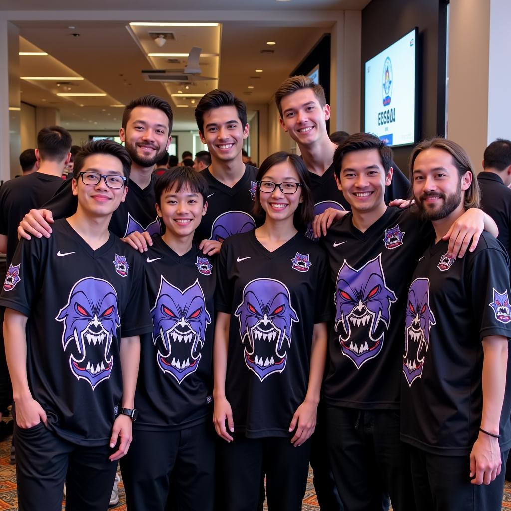 Gamers sporting Kraken Dunn jerseys at events.