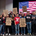 A group of gamers holding signs and protesting against cheating in online games