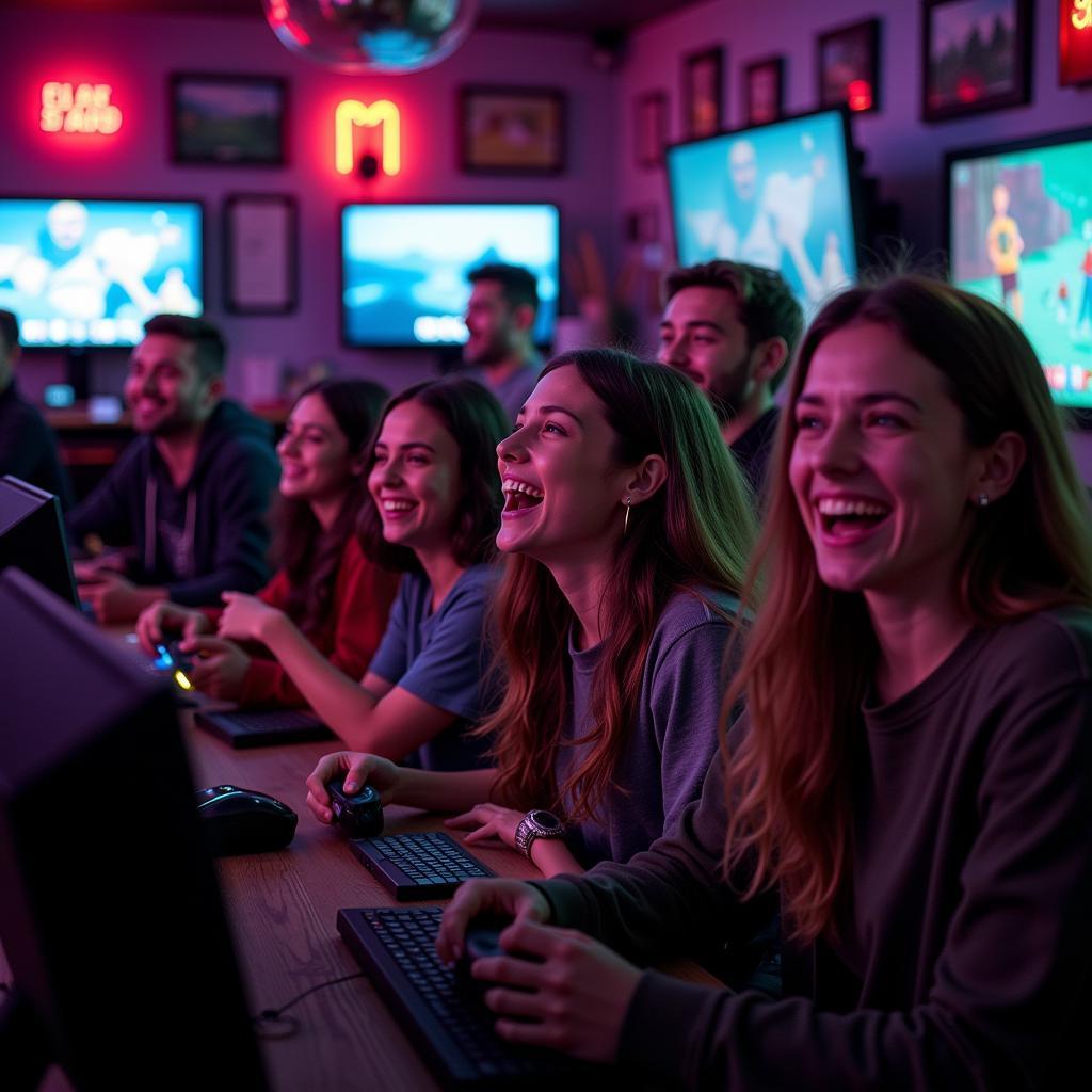 Friends Gathering for a Gaming Session in a Game House