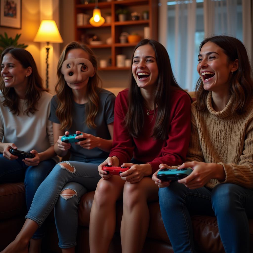 Friends Enjoying Retro Games