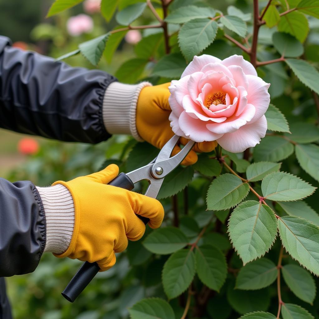 Gardener Tending to a Climbing Rose