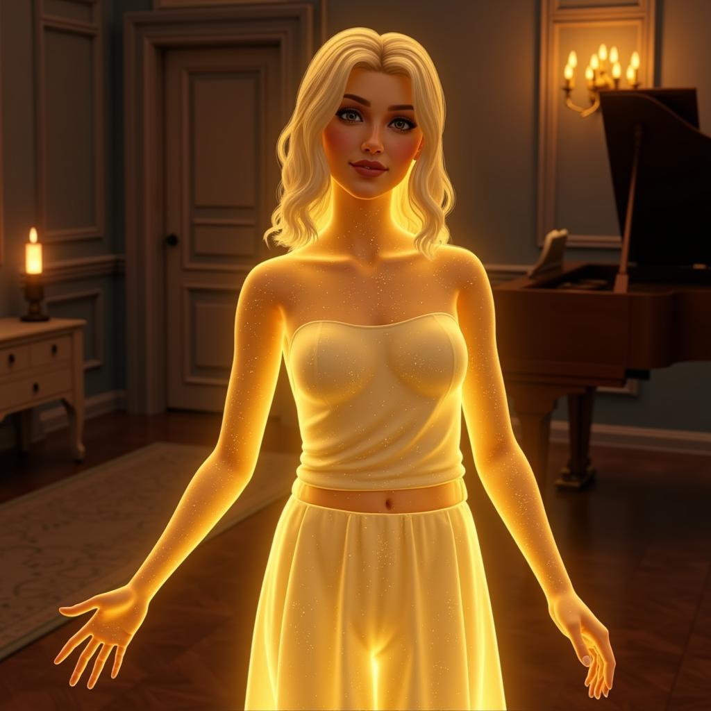 A Gilded Ghost glowing in The Sims 4