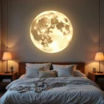 Glowing moon wall sticker in a bedroom