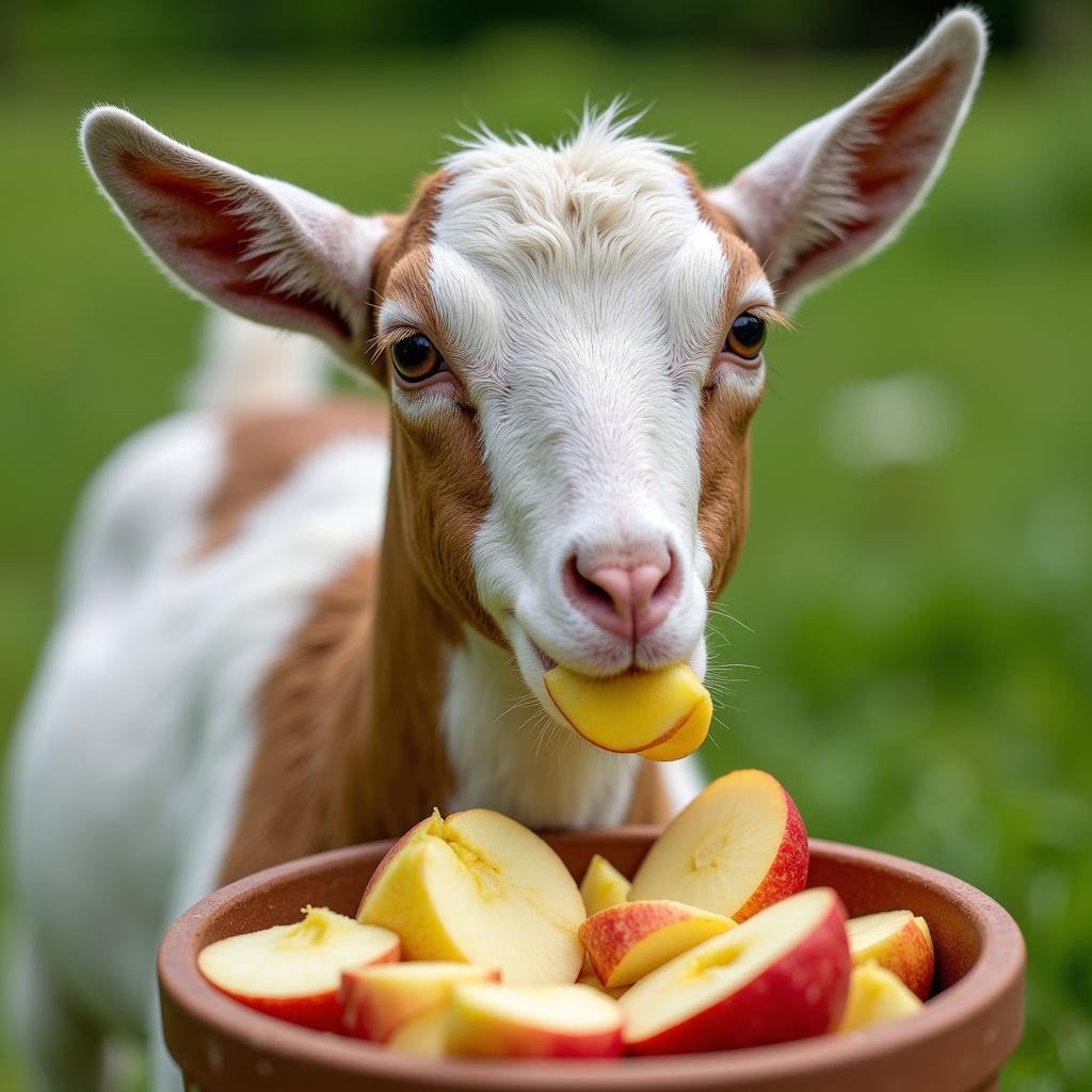 Goat Eating Apples Safely