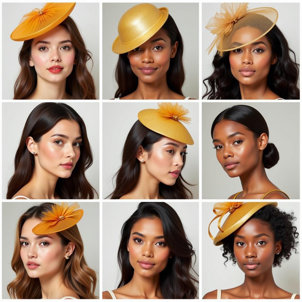 Gold Fascinator Hats Complementing Diverse Skin Tones