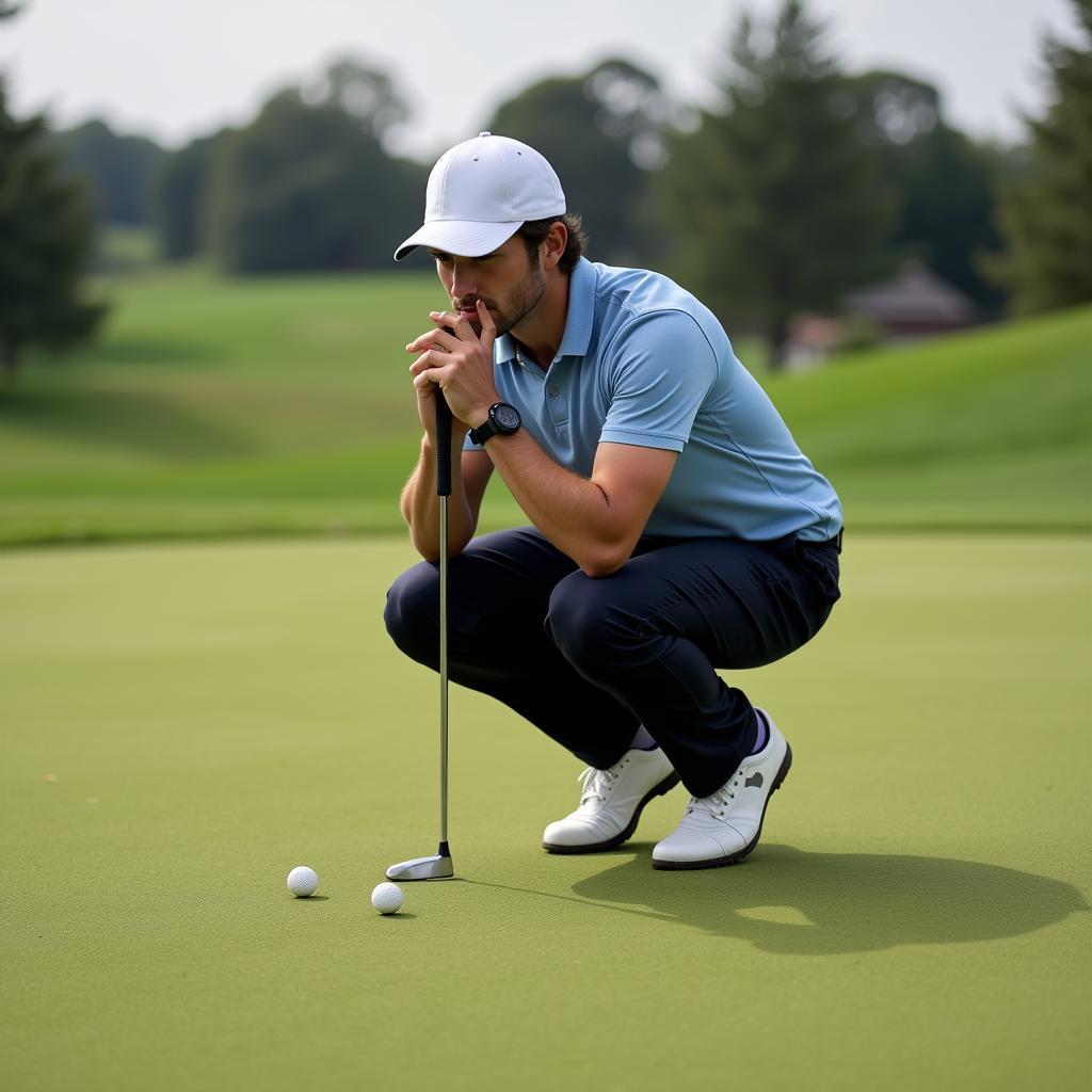 Golfer Assessing Green Conditions for One and Done Shot