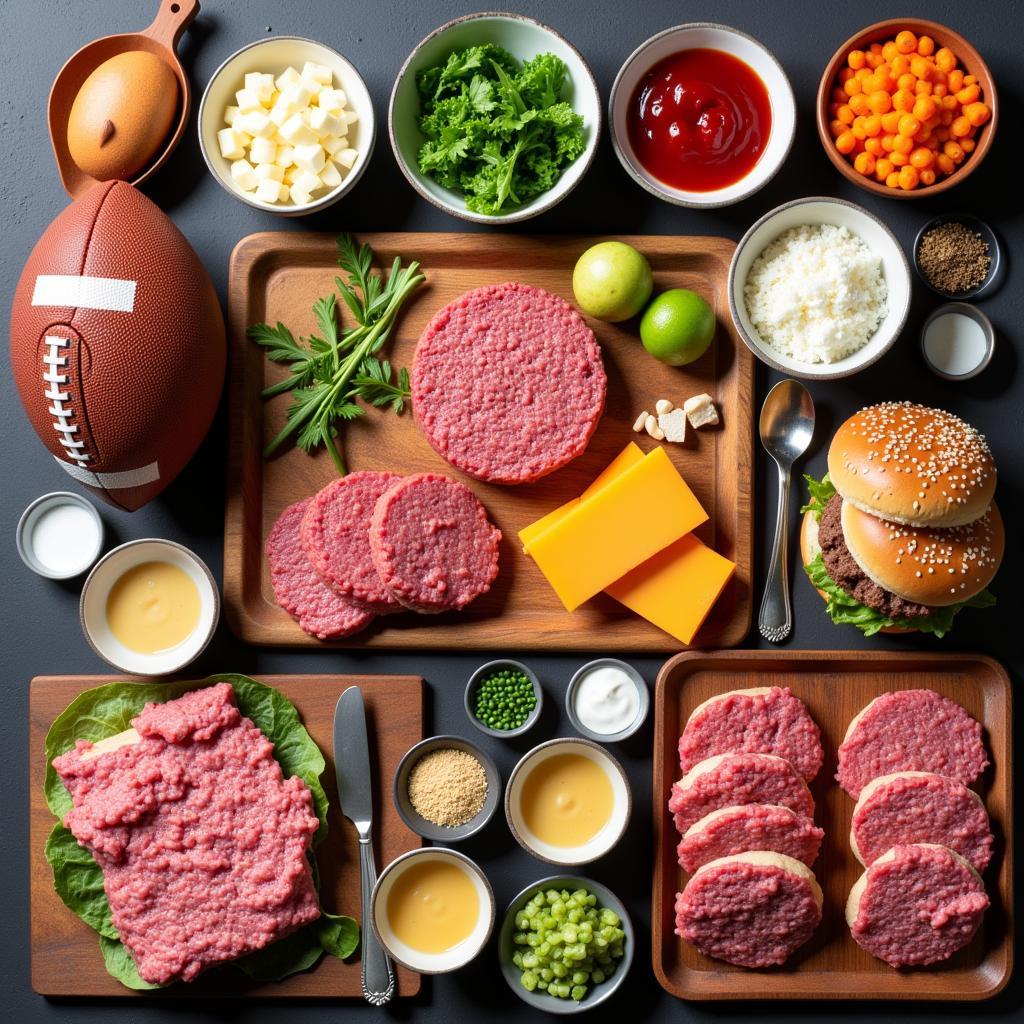 Gourmet Burger Spread for a Football Game