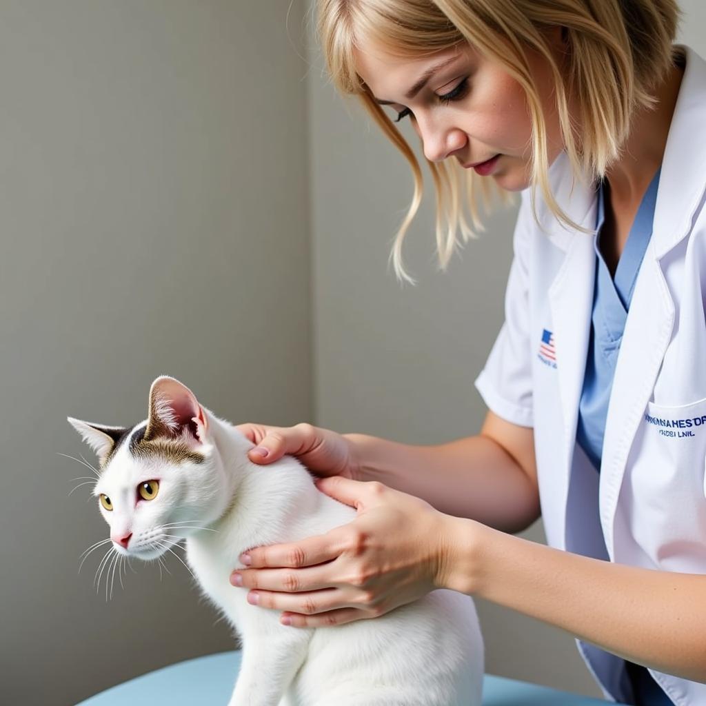 Experienced veterinarian examining a cat at Grace Veterinary Clinic