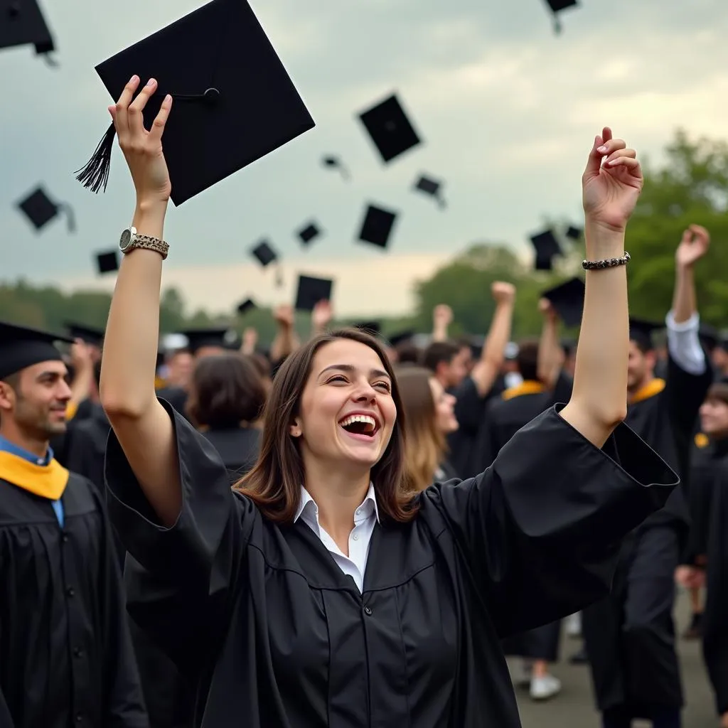 Graduate Tossing Mortarboard in the Air