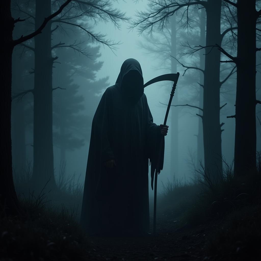 Grim Reaper Standing in a Foggy Forest