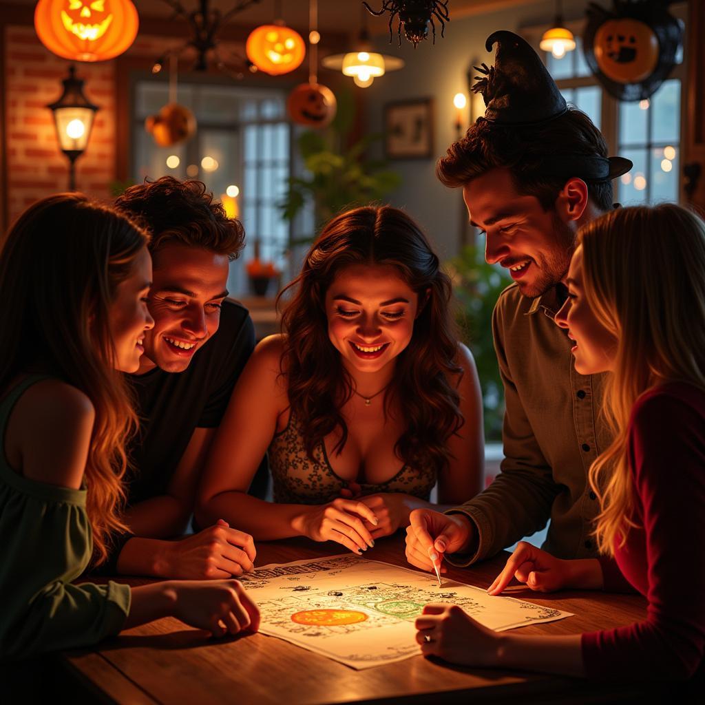 Group of Friends Enjoying Halloween Fortune Telling